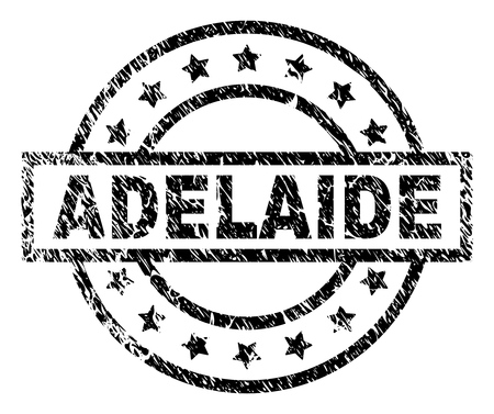 ADELAIDE stamp seal watermark with distress style. Designed with rectangle, circles and stars. Black vector rubber print of ADELAIDE label with scratched texture.のイラスト素材