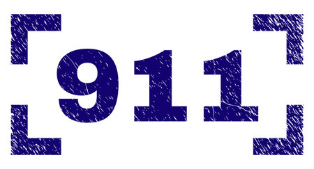 911 label seal watermark with corroded style. Text label is placed inside corners. Blue vector...