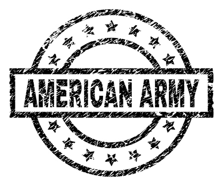 AMERICAN ARMY stamp seal watermark with distress style. Designed with rectangle, circles and stars. Black vector rubber print of AMERICAN ARMY text with dust texture.のイラスト素材