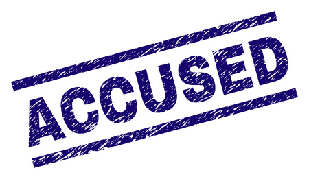ACCUSED seal print with grunge style. Blue vector rubber print of ACCUSED title with corroded texture. Text caption is placed between parallel lines.のイラスト素材