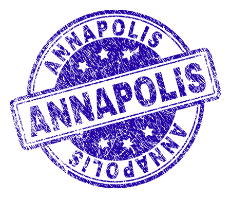 ANNAPOLIS stamp seal watermark with grunge texture. Designed with rounded rectangles and circles. Blue vector rubber print of ANNAPOLIS caption with grunge texture.のイラスト素材