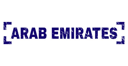 ARAB EMIRATES title seal watermark with corroded texture. Text title is placed inside corners. Blue vector rubber print of ARAB EMIRATES with corroded texture.のイラスト素材