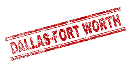 DALLAS-FORT WORTH seal imprint with grunge texture. Red vector rubber print of DALLAS-FORT WORTH tag with retro texture. Text tag is placed between double parallel lines.のイラスト素材