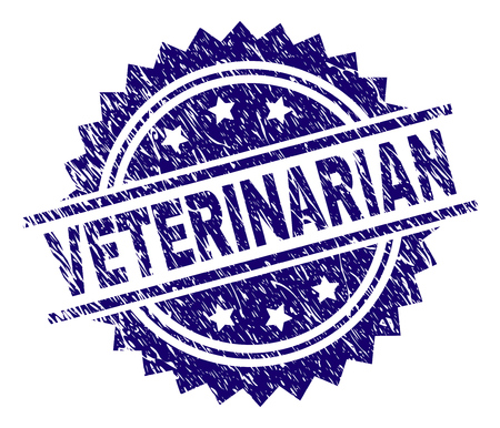 VETERINARIAN stamp seal watermark with distress style. Blue vector rubber print of VETERINARIAN title with dust texture.のイラスト素材