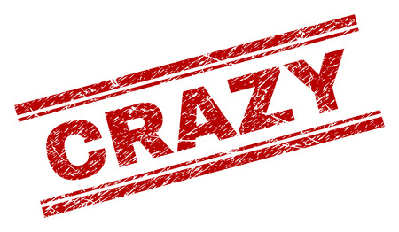 CRAZY seal watermark with corroded texture. Red vector rubber print of CRAZY text with corroded texture. Text caption is placed between double parallel lines.のイラスト素材