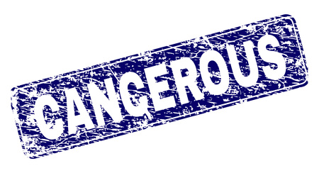 CANCEROUS stamp seal print with distress texture. Seal shape is a rounded rectangle with frame. Blue vector rubber print of CANCEROUS text with corroded texture.のイラスト素材