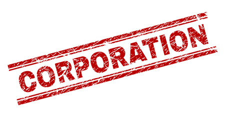 CORPORATION seal print with grunge texture. Red vector rubber print of CORPORATION caption with grunge texture. Text title is placed between double parallel lines.のイラスト素材