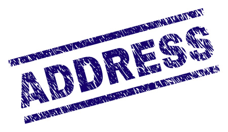 ADDRESS seal print with grunge style. Blue vector rubber print of ADDRESS caption with retro texture. Text caption is placed between parallel lines.のイラスト素材