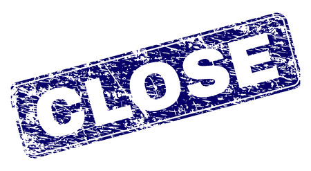 CLOSE stamp seal print with distress texture. Seal shape is a rounded rectangle with frame. Blue vector rubber print of CLOSE label with scratched texture.のイラスト素材