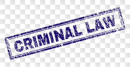 CRIMINAL LAW stamp seal print with rubber print style and double framed rectangle shape. Stamp is placed on a transparent background. Blue vector rubber print of CRIMINAL LAW title with dust texture.のイラスト素材