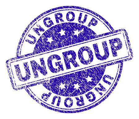 UNGROUP stamp seal imprint with grunge texture. Designed with rounded rectangles and circles. Blue vector rubber print of UNGROUP caption with retro texture.のイラスト素材