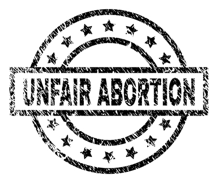 UNFAIR ABORTION stamp seal watermark with distress style. Designed with rectangle, circles and stars. Black vector rubber print of UNFAIR ABORTION title with dust texture.のイラスト素材