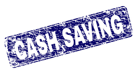 CASH SAVING stamp seal print with grunge style. Seal shape is a rounded rectangle with frame. Blue vector rubber print of CASH SAVING caption with scratched style.のイラスト素材
