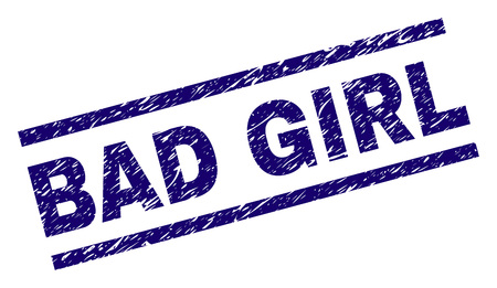 BAD GIRL seal watermark with grunge style. Blue vector rubber print of BAD GIRL title with grunge texture. Text title is placed between parallel lines.のイラスト素材