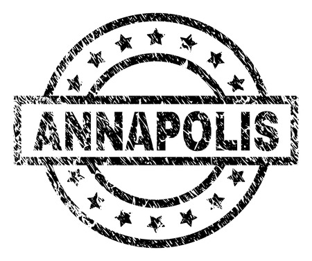 ANNAPOLIS stamp seal watermark with distress style. Designed with rectangle, circles and stars. Black vector rubber print of ANNAPOLIS text with corroded texture.のイラスト素材
