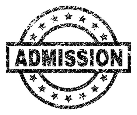 ADMISSION stamp seal watermark with distress style. Designed with rectangle, circles and stars. Black vector rubber print of ADMISSION text with retro texture.のイラスト素材