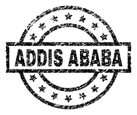 ADDIS ABABA stamp seal watermark with distress style. Designed with rectangle, circles and stars. Black vector rubber print of ADDIS ABABA title with corroded texture.のイラスト素材