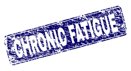 CHRONIC FATIGUE stamp seal print with grunge texture. Seal shape is a rounded rectangle with frame. Blue vector rubber print of CHRONIC FATIGUE tag with unclean texture.のイラスト素材