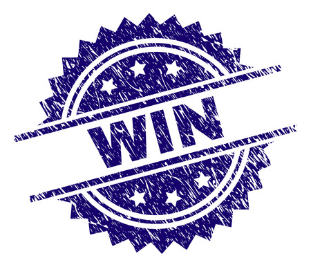 WIN stamp seal watermark with distress style. Blue vector rubber print of WIN label with scratched texture.のイラスト素材
