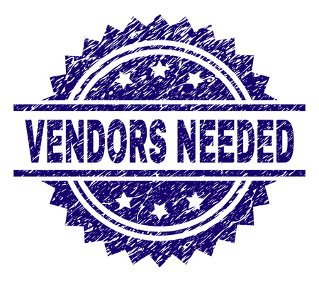 VENDORS NEEDED stamp seal watermark with distress style. Blue vector rubber print of VENDORS NEEDED caption with dust texture.のイラスト素材