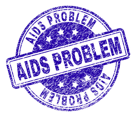 AIDS PROBLEM stamp seal imprint with grunge texture. Designed with rounded rectangles and circles. Blue vector rubber print of AIDS PROBLEM label with grunge texture.のイラスト素材