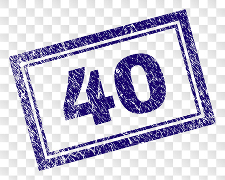 40 stamp seal print with grainy style and double framed rectangle shape. Stamp is placed on a transparent background. Blue vector rubber print of 40 caption with dirty texture.のイラスト素材