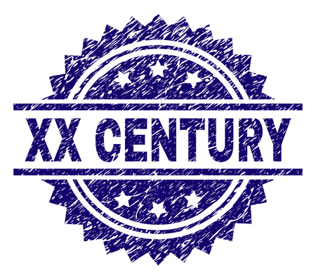 XX CENTURY stamp seal watermark with distress style. Blue vector rubber print of XX CENTURY text with dust texture.のイラスト素材