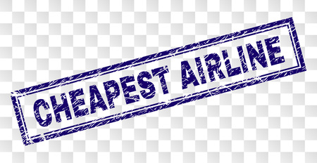 CHEAPEST AIRLINE stamp seal print with dirty style and double framed rectangle shape. Stamp is placed on a transparent background.のイラスト素材