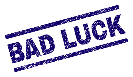 BAD LUCK seal watermark with grunge style. Blue vector rubber print of BAD LUCK caption with grunge texture. Text caption is placed between parallel lines.のイラスト素材