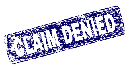 CLAIM DENIED stamp seal watermark with grunge texture. Seal shape is a rounded rectangle with frame. Blue vector rubber print of CLAIM DENIED tag with grunge texture.のイラスト素材