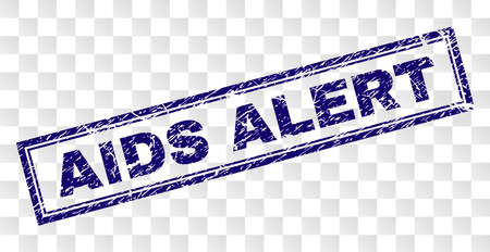 AIDS ALERT stamp seal imprint with rubber print style and double framed rectangle shape. Stamp is placed on a transparent background. Blue vector rubber print of AIDS ALERT tag with dirty texture.のイラスト素材