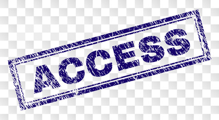 ACCESS stamp seal imprint with rubber print style and double framed rectangle shape. Stamp is placed on a transparent background. Blue vector rubber print of ACCESS caption with scratched texture.のイラスト素材
