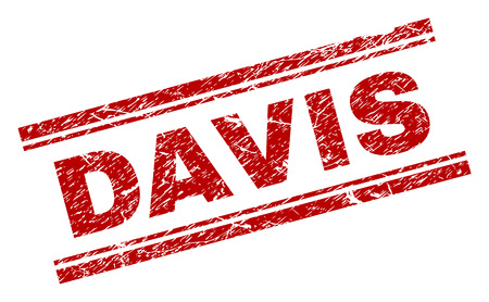 DAVIS seal print with distress texture. Red vector rubber print of DAVIS title with retro texture. Text title is placed between double parallel lines.のイラスト素材