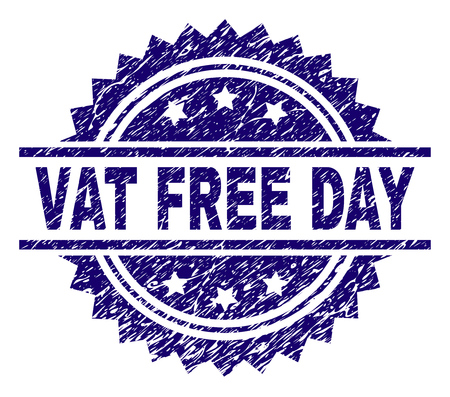VAT FREE DAY stamp seal watermark with distress style. Blue vector rubber print of VAT FREE DAY text with grunge texture.のイラスト素材