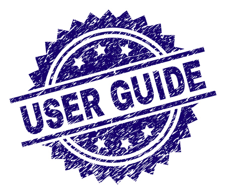 USER GUIDE stamp seal watermark with distress style. Blue vector rubber print of USER GUIDE title with grunge texture.のイラスト素材