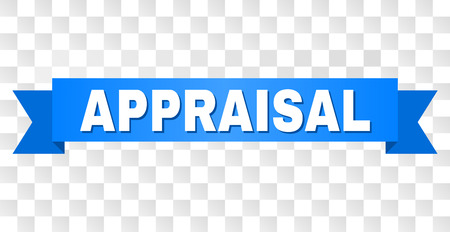 APPRAISAL text on a ribbon. Designed with white title and blue tape. Vector banner with APPRAISAL tag on a transparent background.のイラスト素材