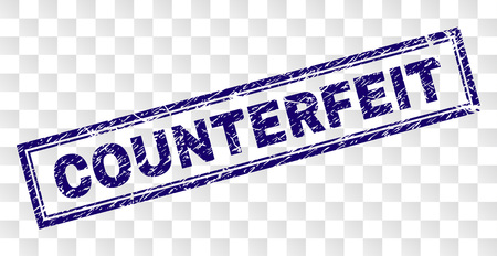 COUNTERFEIT stamp seal print with rubber print style and double framed rectangle shape. Stamp is placed on a transparent background.のイラスト素材