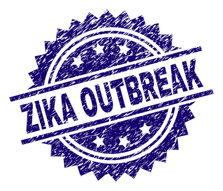 ZIKA OUTBREAK stamp seal watermark with distress style. Blue vector rubber print of ZIKA OUTBREAK title with scratched texture.のイラスト素材