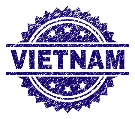 VIETNAM stamp seal watermark with distress style. Blue vector rubber print of VIETNAM title with corroded texture.のイラスト素材