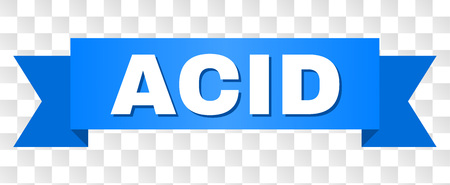 ACID text on a ribbon. Designed with white caption and blue tape. Vector banner with ACID tag on a transparent background.のイラスト素材