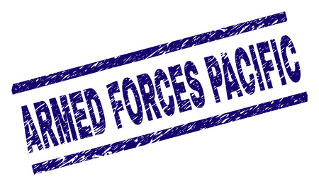 ARMED FORCES PACIFIC seal print with distress style. Blue vector rubber print of ARMED FORCES PACIFIC title with corroded texture. Text title is placed between parallel lines.のイラスト素材