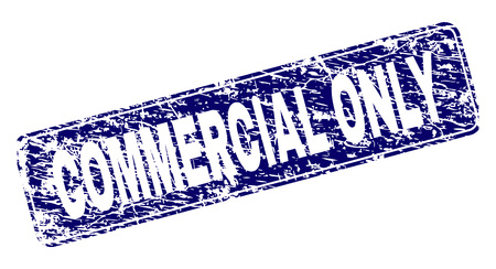 COMMERCIAL ONLY stamp seal watermark with grunge texture. Seal shape is a rounded rectangle with frame. Blue vector rubber print of COMMERCIAL ONLY title with grunge texture.のイラスト素材