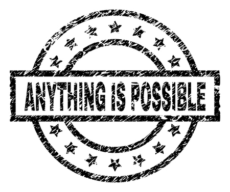 ANYTHING IS POSSIBLE stamp seal watermark with distress style. Designed with rectangle, circles and stars. Black vector rubber print of ANYTHING IS POSSIBLE title with corroded texture.のイラスト素材