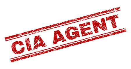 CIA AGENT seal print with corroded style. Red vector rubber print of CIA AGENT tag with dust texture. Text tag is placed between double parallel lines.のイラスト素材