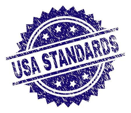 USA STANDARDS stamp seal watermark with distress style. Blue vector rubber print of USA STANDARDS title with scratched texture.のイラスト素材
