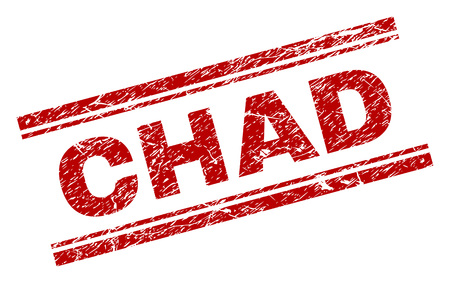 CHAD seal print with grunge texture. Red vector rubber print of CHAD text with dirty texture. Text title is placed between double parallel lines.のイラスト素材