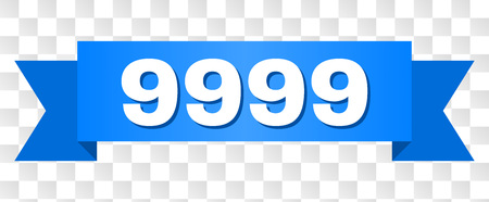 9999 text on a ribbon. Designed with white title and blue tape. Vector banner with 9999 tag on a transparent background.のイラスト素材