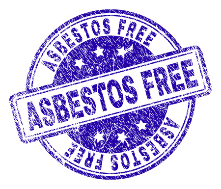 ASBESTOS FREE stamp seal imprint with distress texture. Designed with rounded rectangles and circles. Blue vector rubber print of ASBESTOS FREE label with scratched texture.のイラスト素材