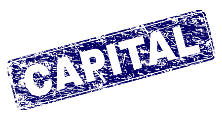 CAPITAL stamp seal print with distress texture. Seal shape is a rounded rectangle with frame. Blue vector rubber print of CAPITAL caption with dust texture.のイラスト素材