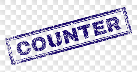 COUNTER stamp seal imprint with rubber print style and double framed rectangle shape. Stamp is placed on a transparent background. Blue vector rubber print of COUNTER text with unclean texture.のイラスト素材